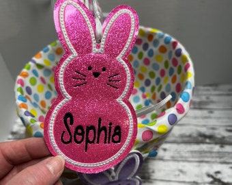 Personalized Embroidered Bunny Tag: Easter Basket, Backpack, Keychain