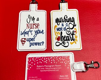 Embroidered nurse ID badge holder, luggage tag, backpack tag etc.
