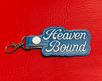 Embroidered Heaven Bound Key Fob: Christian Backpack Tag