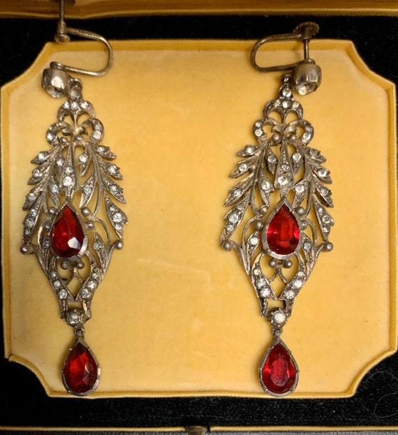 Victorian Ruby Paste Diamante Dangle or Drop Earr… - image 2