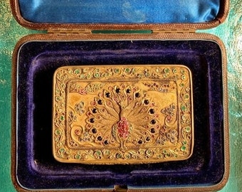 Art Deco Peacock Gilt Gold Over 800 Silver Box, Compact, Card, Cigarette, Case, Trinket Box, Snuff Box ... you decide!