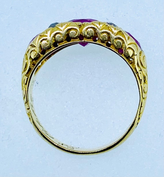 Victorian three stone ruby ring with diamond acce… - image 4