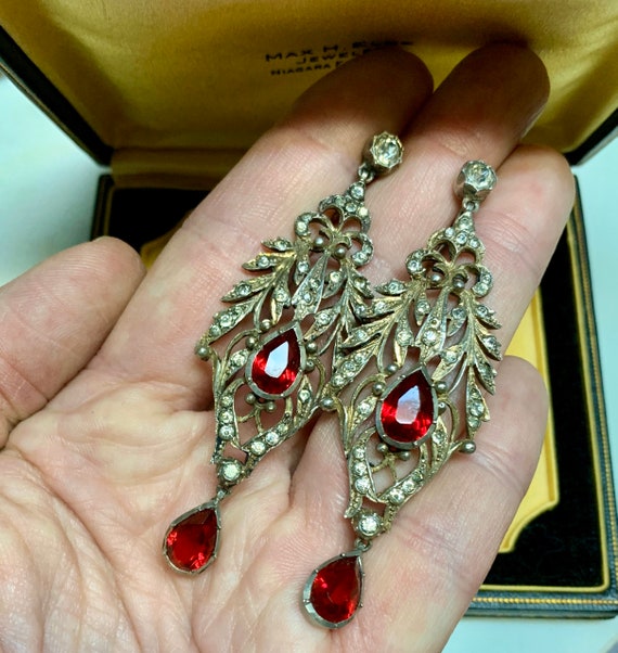 Victorian Ruby Paste Diamante Dangle or Drop Earr… - image 4
