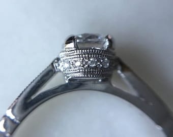 Beverley K semi- mount or mounting, 18k white gold, excellent quality diamonds on shoulders and gallery, takes a 5mm center, size 6