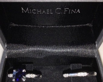 On Sale - Michael B. Lace wedding set, diamond, platinum, sapphire, size 6