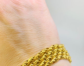 Heavy Georgian longchain, hallmarked 15ct, yellow gold, textured fancy link chain, 30” long, 25 grams, fantastic statement necklace!