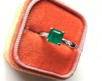 Michael B. Petite Lace platinum, diamond, and asscher emerald engagement ring, 1.57 carat center, size 5
