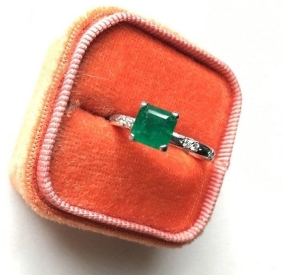 Michael B. Petite Lace platinum, diamond, and asscher emerald engagement ring, 1.57 carat center, size 5