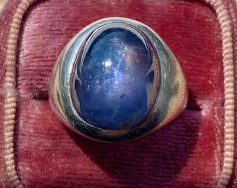 Phenomenal unisex star sapphire ring, 27 carats, heavy platinum setting, size 5