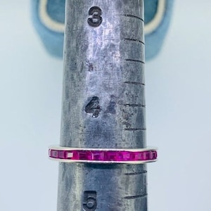 Art Deco era baguette ruby eternity band, 14k white gold, channel set, size 4.5