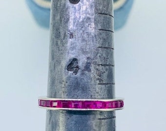 Art Deco era baguette ruby eternity band, 14k white gold, channel set, size 4.5