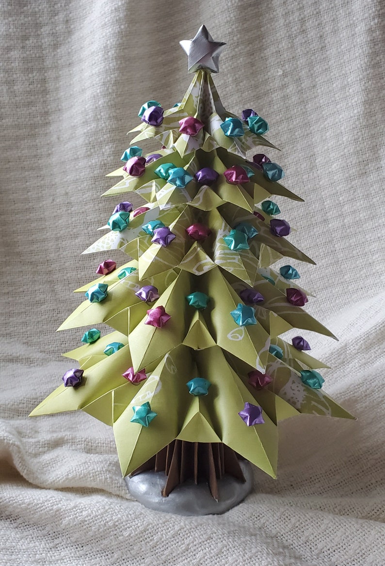 Holiday Origami Large Christmas Tree with Multicolor Stars Etsy