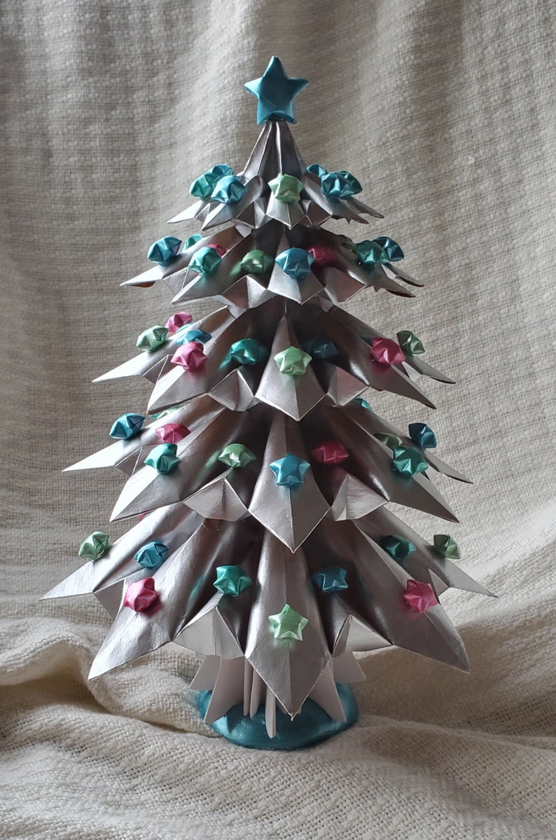 Holiday Origami Large Christmas Tree with Multicolor Stars Etsy
