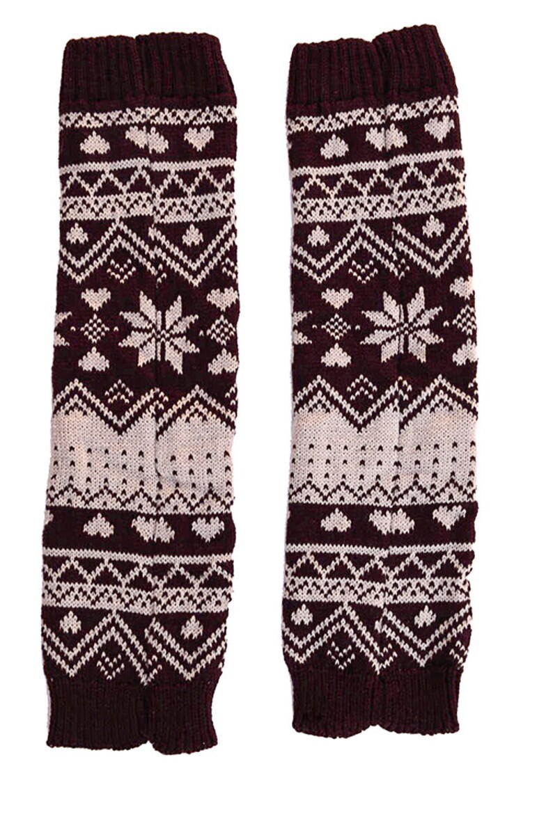 Cable Knit Socks-Brown Women Knit Long Patterned Leg Warmers Leg Sweaters Boot Socks