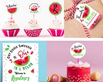 One in a melon first birthday party decorations, EDITABLE printables, one in a melon birthday, watermelon birthday, one in a melon party