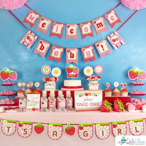 Strawberry BABY Shower Party Printable Package & Invitation, girl baby shower decorations, strawberry party decor, berry baby shower invites