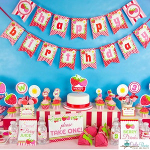 Strawberry BIRTHDAY Party Printable Package & Invitation, strawberry birthday decor, strawberry party decor, berry first birthday printables
