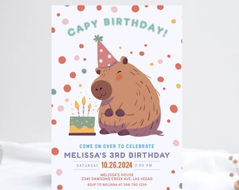 Capybara Birthday Invitation - Editable & Printable Capy Invite Template for Themed Parties