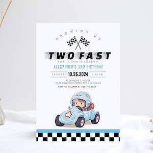 Blue Race Car invitation,EDITABLE Birthday party Invitations Race Car invitation, Blue Go Kart invitation,Instant download Printable Digital