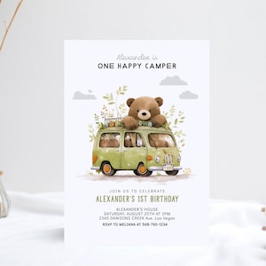 Happy Camper Birthday Invitation One Happy Camper First Birthday Camping Birthday Party Editable Printable Templates Digital Download Corjl