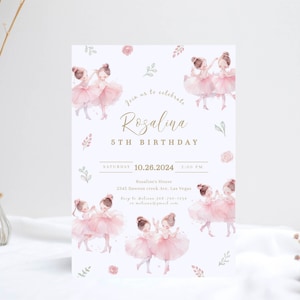 Ballerina Geburtstagseinladung Vorlage, Balletttänzerin Geburtstag druckbare, digitale Einladung, druckbare Vorlagen Digital Download Corjl