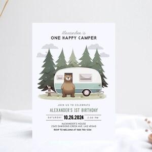 Happy Camper Birthday Invitation One Happy Camper First Birthday Camping Birthday Party Editable Printable Templates Digital Download Corjl