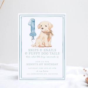 Watercolor Puppy First Birthday Invitation, Puppy Invitation 1st Birthday, Watercolor Puppy Birthday Invitation, Puppy Party for Boy,