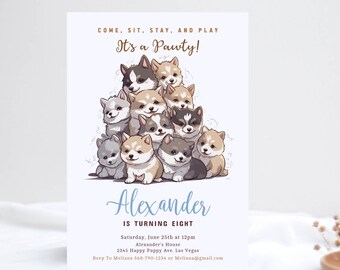 Dog Birthday Invitation Alaskan Malamute Puppy Invitation Lets Pawty Birthday Invitation for Girls Siberian Husky Digital Download EDITABLE