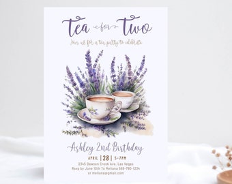 EDITABLE Tea Party Birthday Invitation, Purple Lavender Par-tea Invite Template, Whimsical Tea Party, High Tea Floral, Instant Download