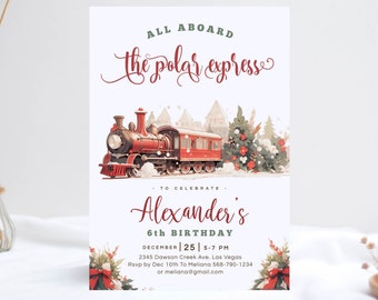 Editable Polar Express Train Invitation Template, , Movie Night North Pole Invite, Christmas Birthday Party Invite, Winter Train Invite