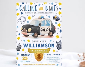 Editable Police Birthday Invitation template, Police Officer Invitation, Policeman Invitation Template, Police theme birthday invitation