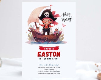 Pirate Birthday invitation, Pirate Invitation, Pirate Party, Ahoy Mateys Printable Templates Digital Download Corjl EDITABLE