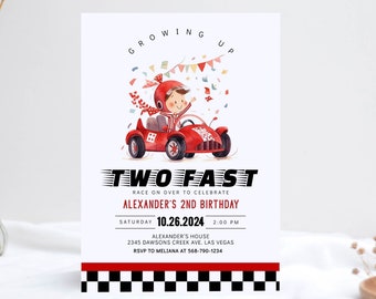 Editable TWO Fast Birthday Invitation Race Car 2nd Birthday Invite Racing Car Vintage Race car Instant Download Printable Template