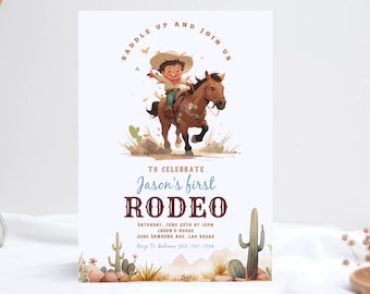 FIRST RODEO Invitation Template, Printable Wild West Birthday Invite, Boy Cowboy Birthday Invitation, Editable My 1st Rodeo Invitation