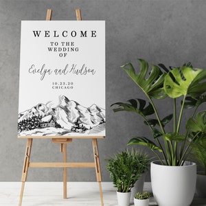 Mountain Welcome Sign, Woodland, Printable Wedding Rustic Pine, Bridal Shower Sign, Editable Template, Instant Download,