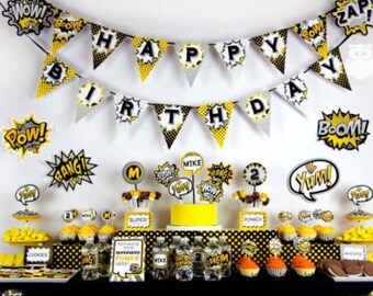 Superhero BIRTHDAY Party Printable Package & Invitation, EDITABLE pdf, comic book birthday party,Instant download Printable Digital