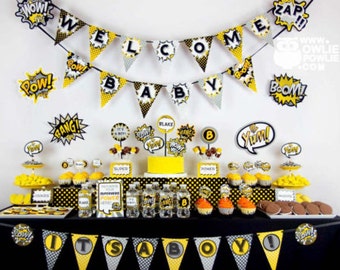 Superhero BABY Shower Party Printable Package & Invitation, EDITABLE pdf, comic book baby shower,Instant download Printable Digital