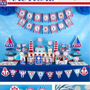 Pacchetto stampabile e invito per BABY Shower Party nautico, invito per bambino a bordo, baby shower marinaio, decorazioni ahoy, è un ragazzo