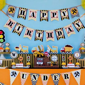 Construction birthday party decorations, EDITABLE Party Printable Package & Invitation, dump truck construction builder
