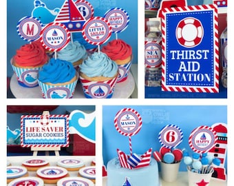 Nautical BIRTHDAY Party Printable Package & Invitation,  all aboard 1st birthday, sailboat birthday invitation, sailing party decor