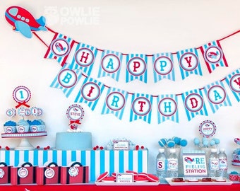 Airplane BIRTHDAY Party Printable Package & Invitation, airplane party decor, adventures awaits decorations, airplane first birthday