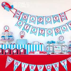 Airplane BIRTHDAY Party Printable Package & Invitation, airplane party decor, adventures awaits decorations, airplane first birthday