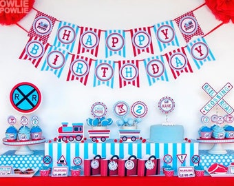 Trein VERJAARDAG Feest Afdrukbaar pakket & uitnodiging, choo choo verjaardag, treinverjaardagsversiering, treinfeestbenodigdheden, treinfeestdeco