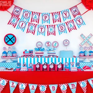 Trein VERJAARDAG Feest Afdrukbaar pakket & uitnodiging, choo choo verjaardag, treinverjaardagsversiering, treinfeestbenodigdheden, treinfeestdeco