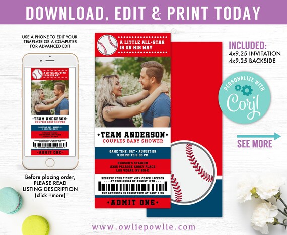 baseball ticket baby shower invitations