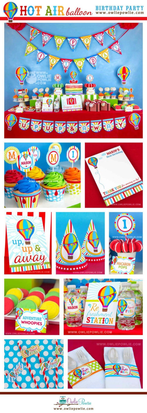 hot air balloon BIRTHDAY decorations, EDITABLE Party Printable Package & Invitation, Up up and away first birthday, transportation birthday Il_570xn