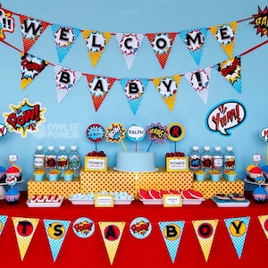 Superhero BABY Shower Party Printable Package & Invitation, EDITABLE pdf, comic book baby shower,Instant download Printable Digital