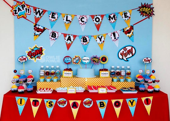 Big Dot of Happiness Bam Superhero - Baby Shower Bunting Banner - Comic Book  Party Decorations - Welcome Baby