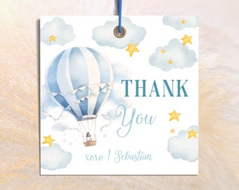 Editable Watercolor Mr Onederful Favor Tag, Blue Hot Air Balloon Birthday Decorations, up up and away party Birthday, instant download corjl