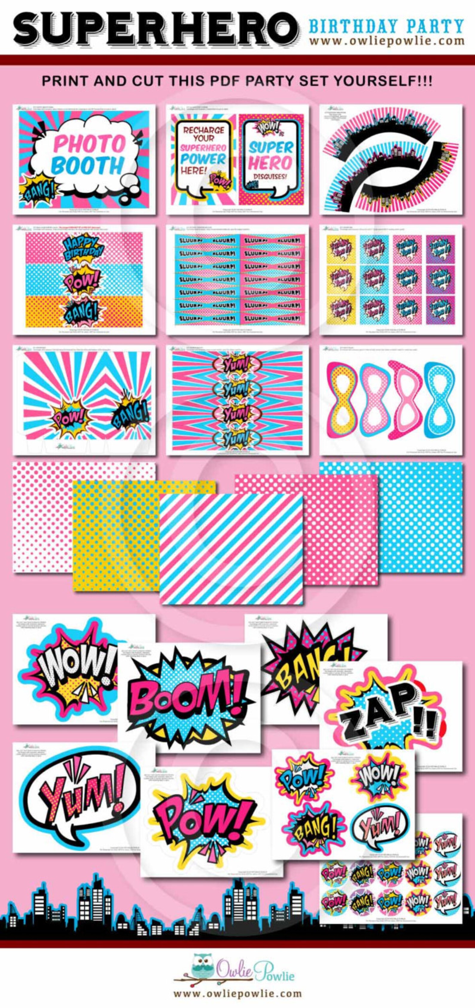 Girl Superhero BIRTHDAY Party Printable Package &amp; Invitation | Etsy